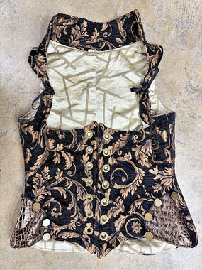 Damsel in this dress Brocade collared vixen Corset Black & Gold 30-32”